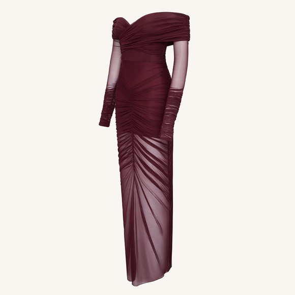 NWT JW PEI Emily Elegant Off-Shoulder Ruched Evening Red Gown Dress SZ 10 - Picture 4 of 6